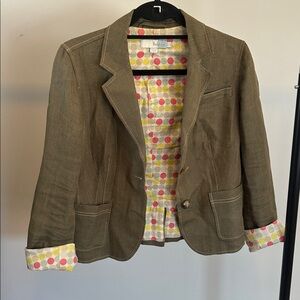 Boden Linen Blazer with Colorful Polka Dot Lining